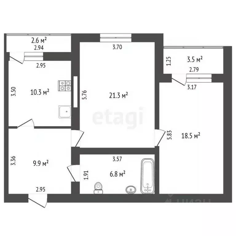 2-к кв. Самарская область, Самара Новокомсомольская ул., 42 (66.8 м) - Фото 1