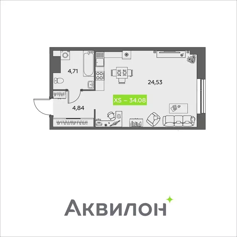 Квартира-студия: Архангельск, улица Розы Шаниной, 4 (34.08 м) - Фото 0