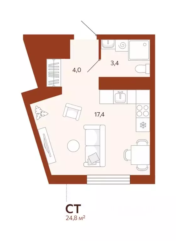 Студия Тюменская область, Тюмень  (24.78 м) - Фото 0