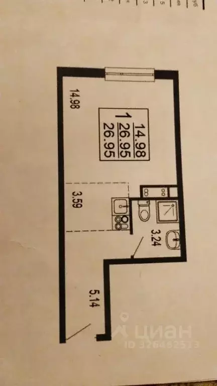 Студия Московская область, Лыткарино 6-й мкр, 15Д (28.5 м) - Фото 1