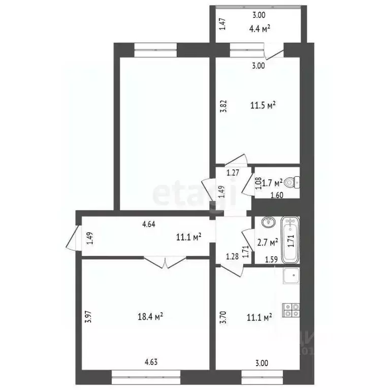 3-к кв. Ханты-Мансийский АО, Нягань Интернациональная ул., 119 (74.4 ... - Фото 2