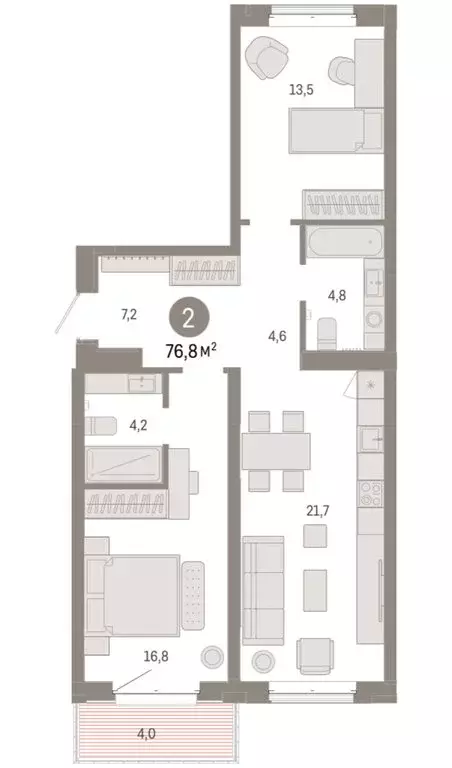 2-комнатная квартира: Тюмень, жилой комплекс На Минской (76.82 м) - Фото 1