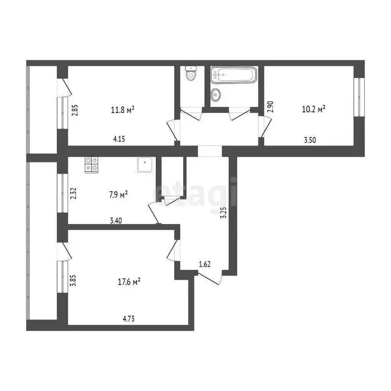 3-комнатная квартира: Тюмень, улица Елизарова, 74 (63.8 м) - Фото 0
