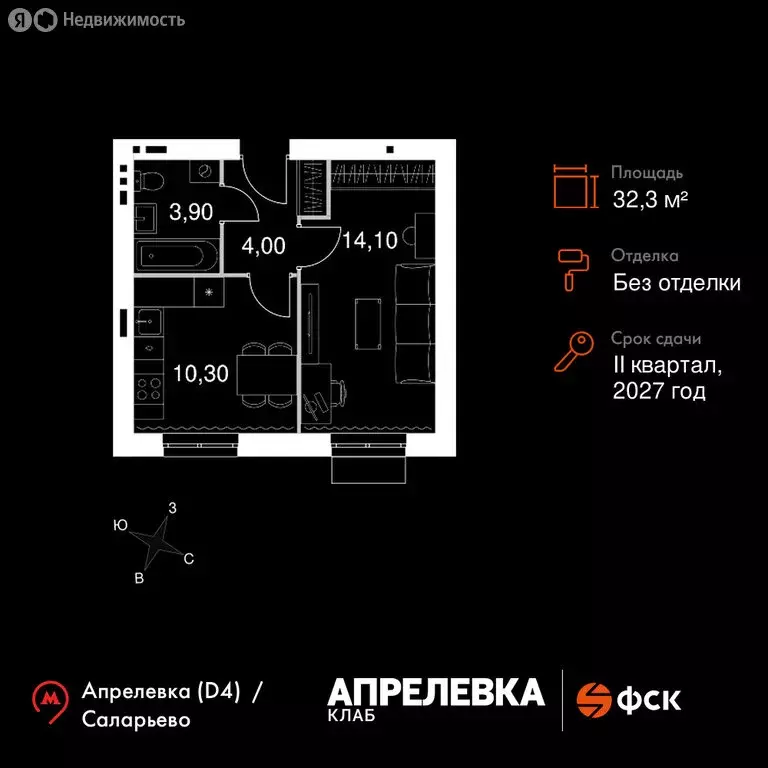 1-комнатная квартира: Апрелевка, ЖК Апрелевка Клаб (32.3 м) - Фото 1