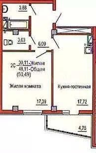 1-к. квартира, 49,5 м, 10/17 эт. - Фото 0