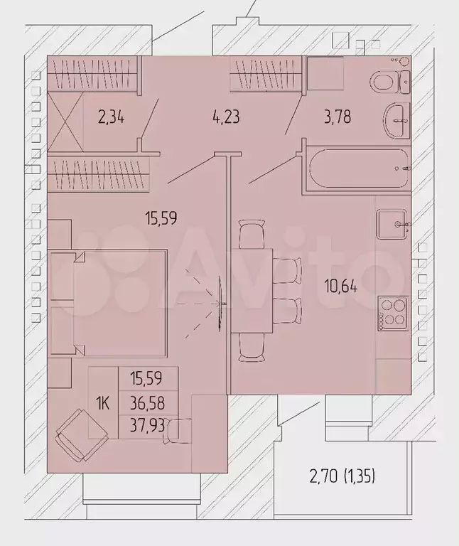 1-к. квартира, 37,9 м, 7/8 эт. - Фото 0