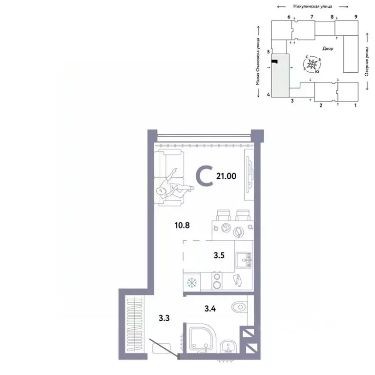 Студия Москва Озерная ул., 42С7 (21.0 м) - Фото 0