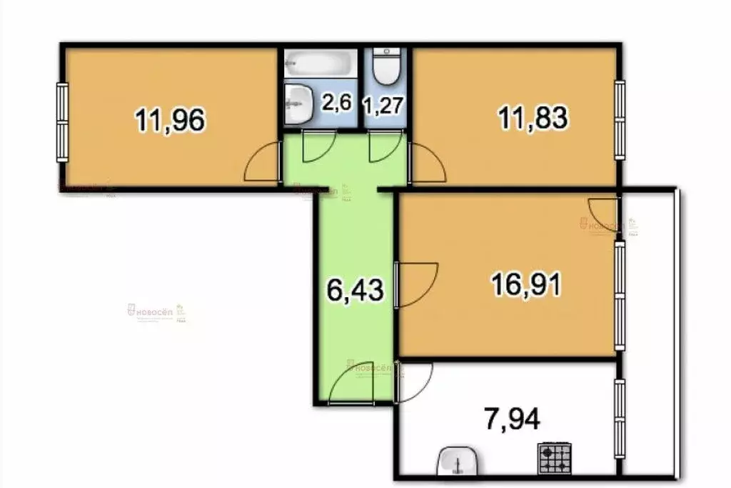 3-комнатная квартира: Берёзовский, Театральная улица, 32 (62 м) - Фото 0