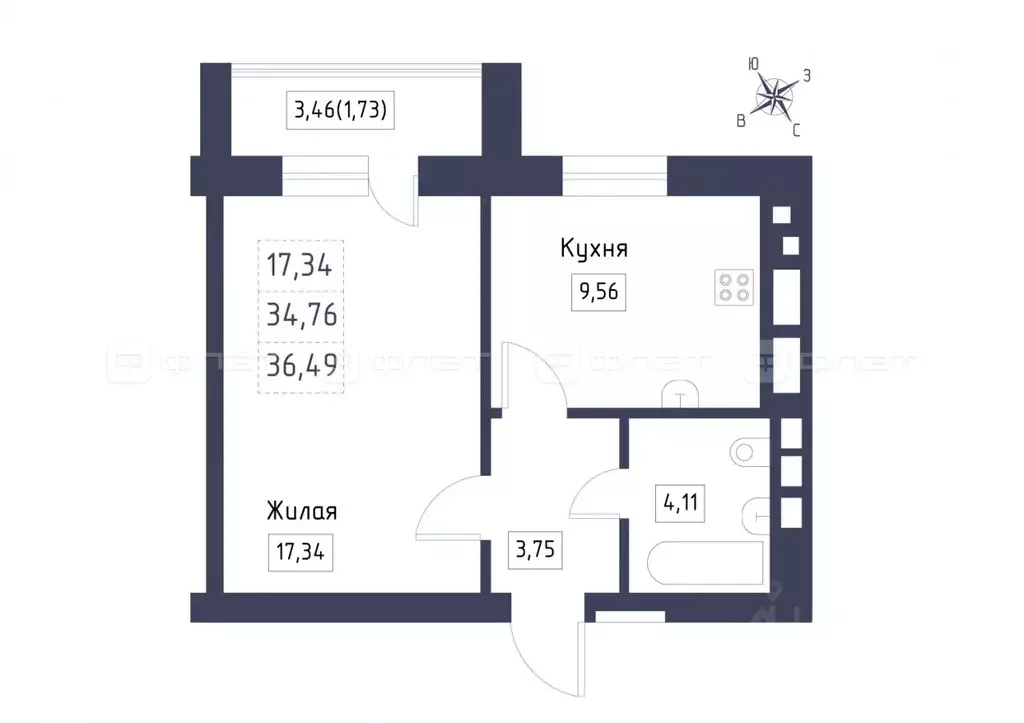 1-к кв. Татарстан, Лаишевский район, с. Сокуры ул. Березовая, 3 (36.49 ... - Фото 1