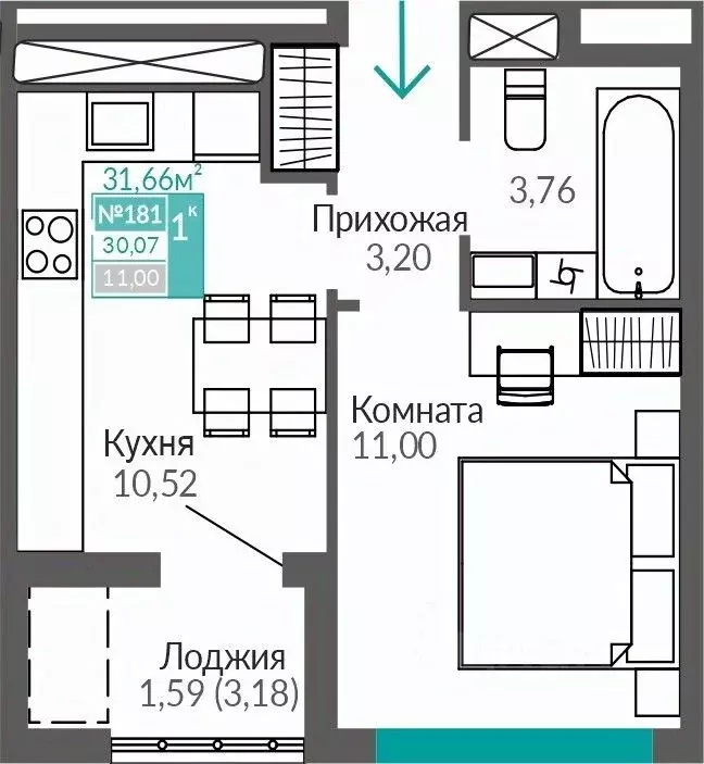 1-к кв. Крым, Симферополь Крымская роза мкр,  (30.07 м) - Фото 0