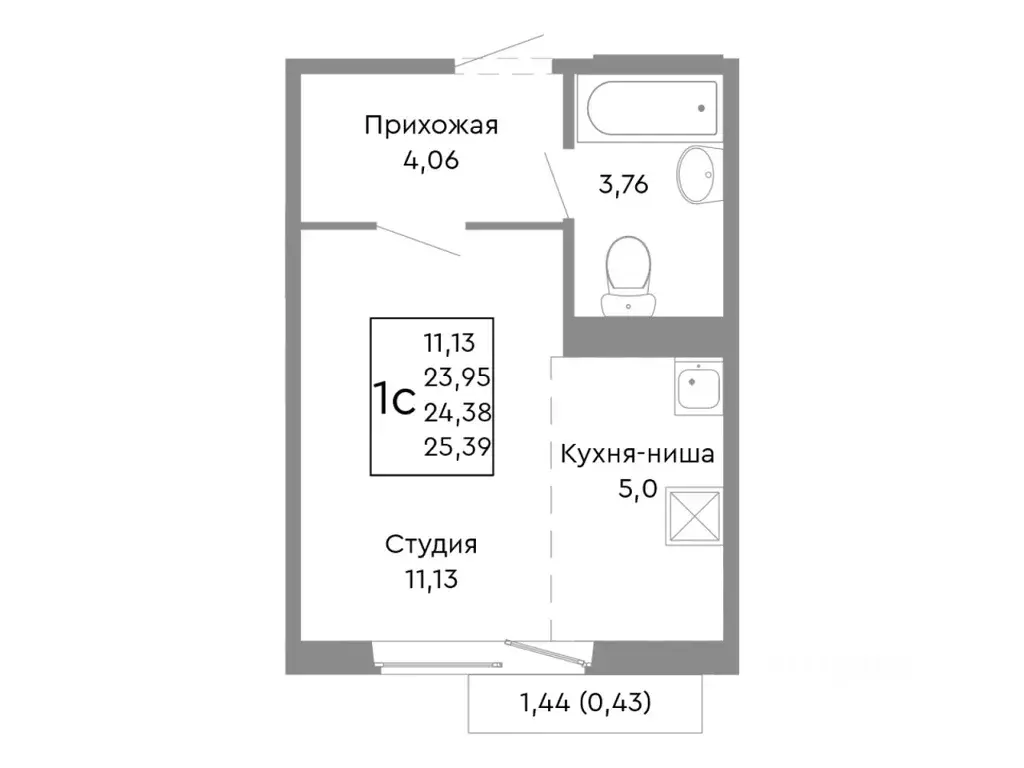 Студия Челябинская область, Челябинск Ярославская ул., 1-1.6 (24.38 м) - Фото 1