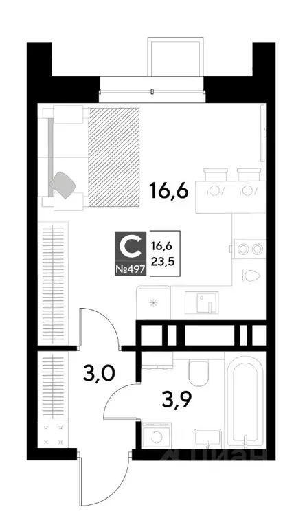 Студия Омская область, Омск Снегири жилрайон,  (23.5 м) - Фото 0