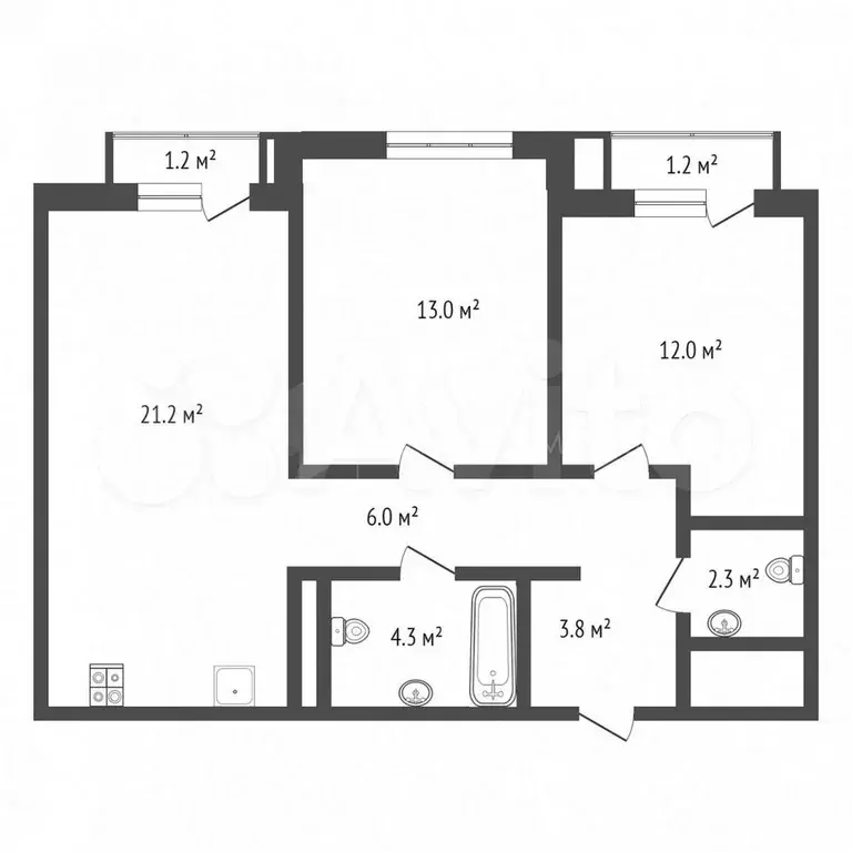 2-к. квартира, 53,9 м, 5/10 эт. - Фото 0