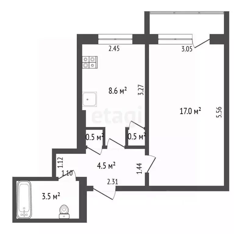 1-к кв. Саха (Якутия), Якутск ул. Кузьмина, 34 (34.6 м) - Фото 2