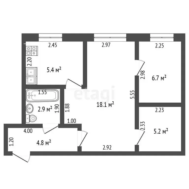 2-комнатная квартира: Ишимбай, проспект Ленина, 63 (43.1 м) - Фото 0