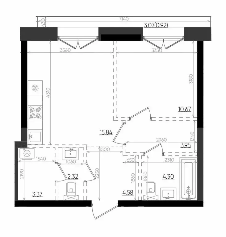 1-комнатная квартира: Казань, ЖК Яналиф (45.95 м) - Фото 1