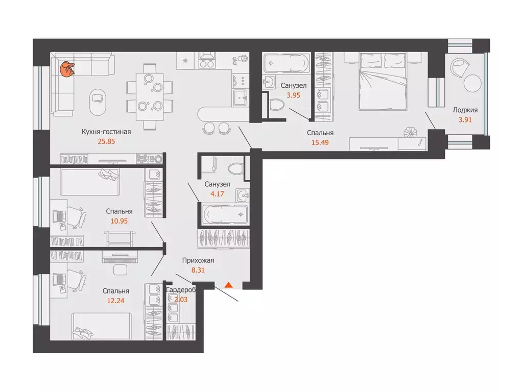 3-к квартира, 85 м - Фото 0