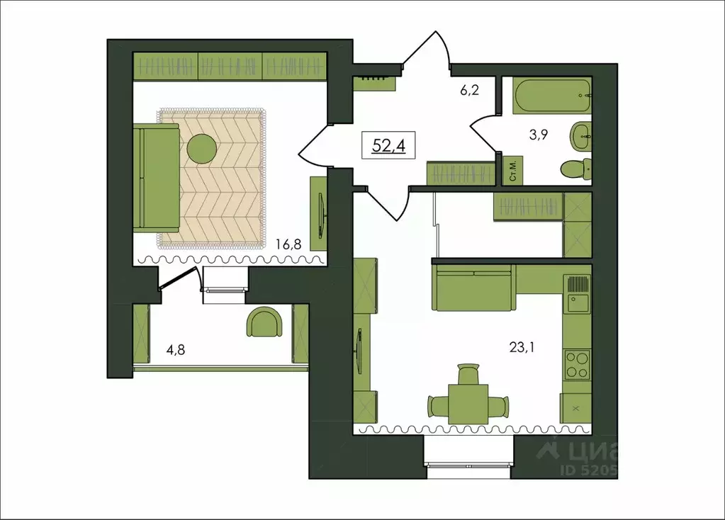 1-к кв. Амурская область, Благовещенск  (52.4 м) - Фото 1