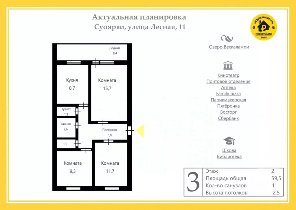 3-к кв. Карелия, Суоярви Лесная ул., 11 (63.7 м) - Фото 1