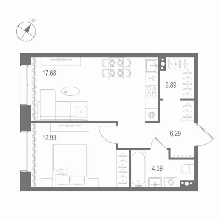 1-комнатная квартира: Санкт-Петербург, Матисов остров (44.18 м) - Фото 0