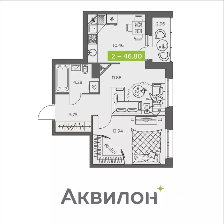 1-к кв. Архангельская область, Архангельск ул. Валявкина, 38 (46.8 м) - Фото 1