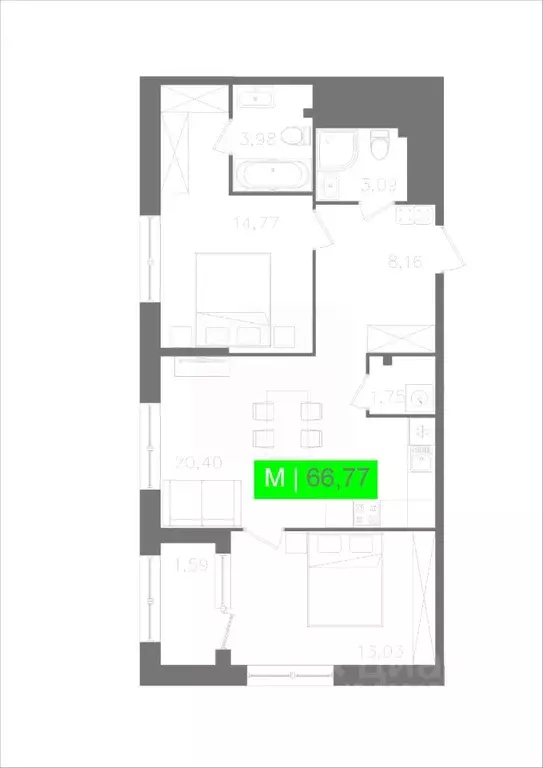 2-к кв. Санкт-Петербург Московское ш., 13ВА (66.77 м) - Фото 0