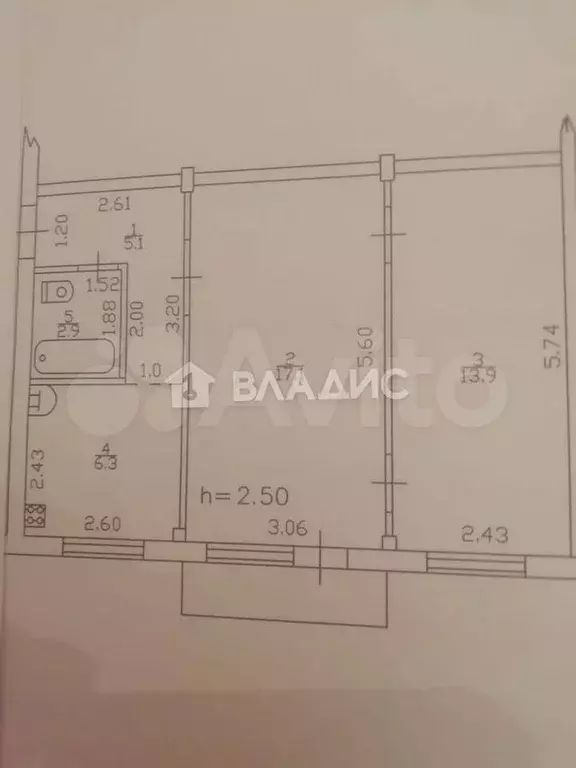 2-к. квартира, 45,3 м, 4/5 эт. - Фото 0