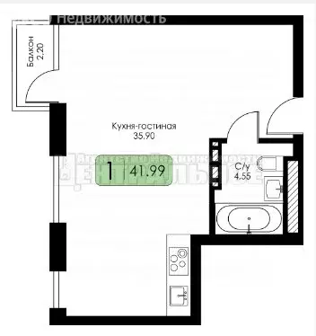 Квартира-студия: Смоленск, ЖК Среда (41.99 м) - Фото 0