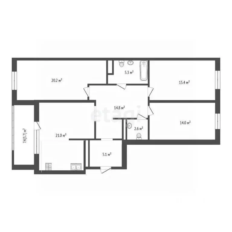 3-к кв. Тюменская область, Тюмень ул. Пожарных и Спасателей, 3к1 (98.0 ... - Фото 1