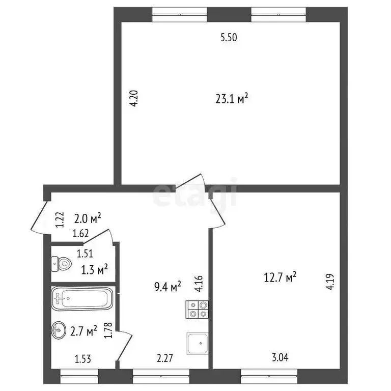 2-комнатная квартира: Чита, 2-я Верхневокзальная улица, 13 (51.2 м) - Фото 1