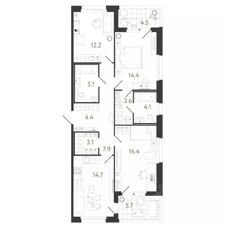 3-к кв. Санкт-Петербург ул. Бабушкина, 2 (85.9 м) - Фото 0