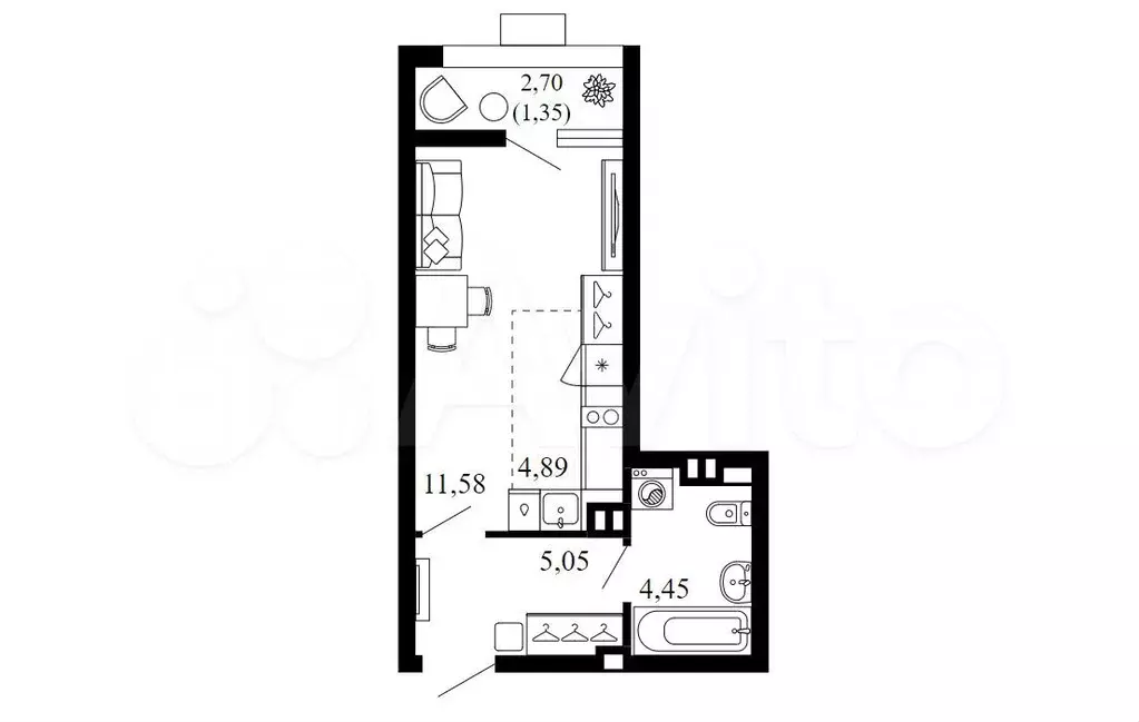 Квартира-студия, 27,1 м, 8/10 эт. - Фото 0