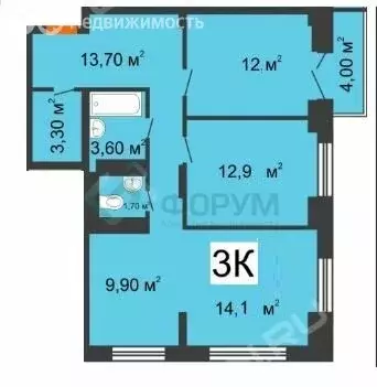 3-комнатная квартира: Анкудиновка, Русская улица, 15 (71.5 м) - Фото 1