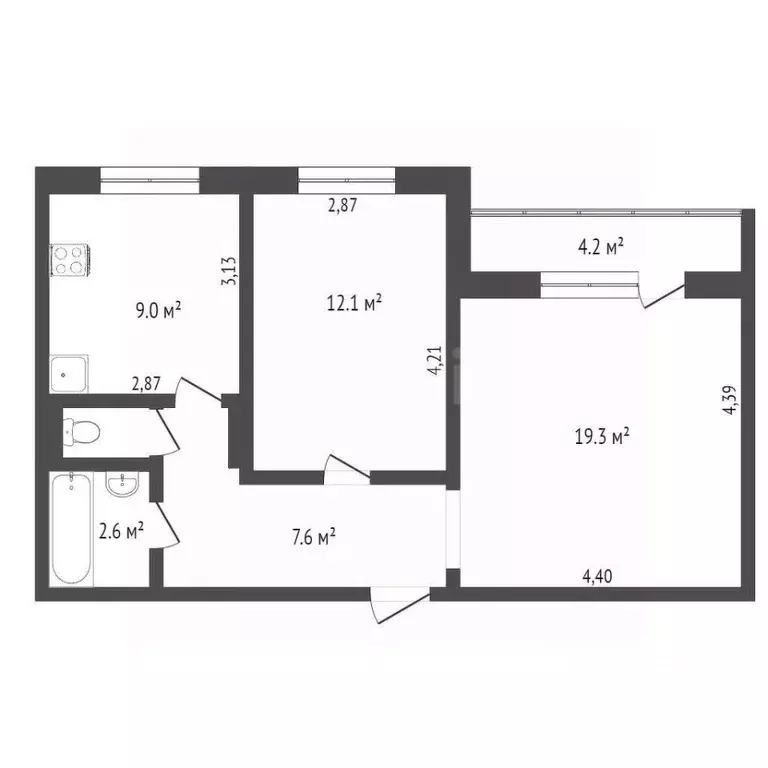 2-к кв. Тюменская область, Тобольск 9-й мкр, 15А (51.0 м) - Фото 2