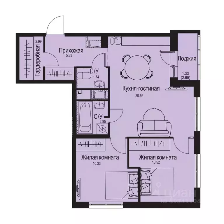 2-к кв. Ленинградская область, Всеволожский район, Заневское городское ... - Фото 1