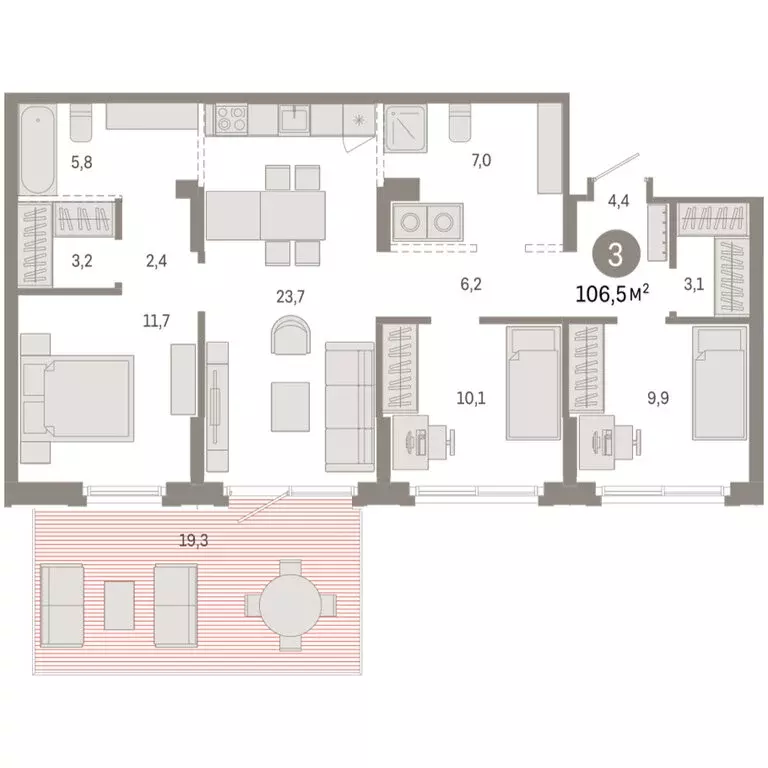3-комнатная квартира: Омск, Кировский округ (106.54 м) - Фото 1