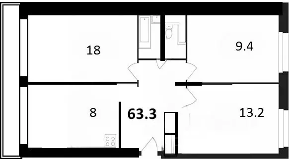 3-к кв. Свердловская область, Екатеринбург ул. Индустрии, 57/1 (63.3 ... - Фото 2