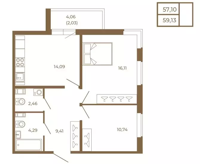 2-комнатная квартира: Сертолово, ЖК Новая История (59.13 м) - Фото 1