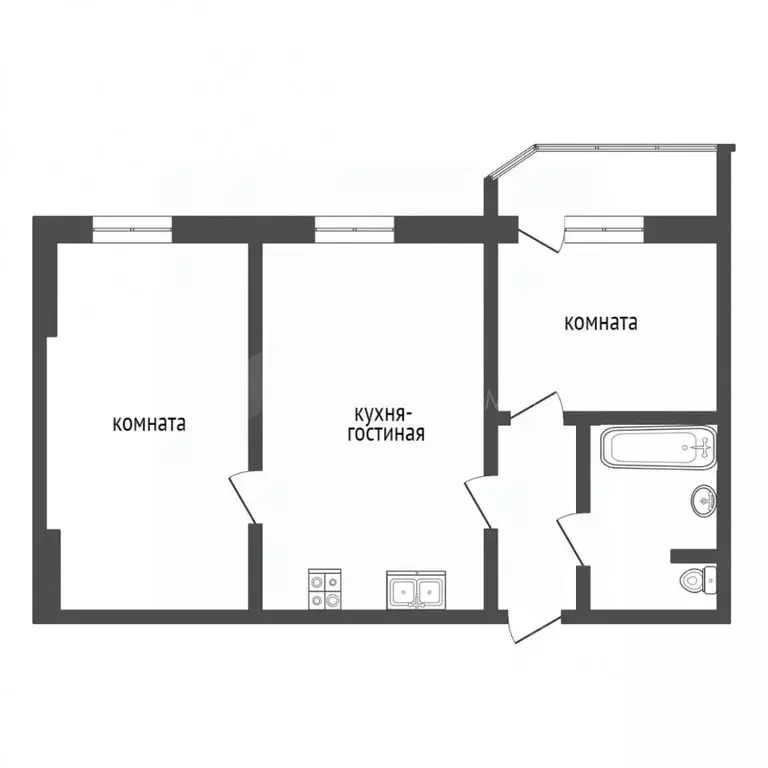 2-к кв. Тюменская область, Тюмень ул. Федюнинского, 56 (59.0 м) - Фото 2