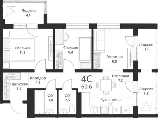 3-комнатная квартира: Новосибирск, улица Красный Факел, 39 (61 м) - Фото 0