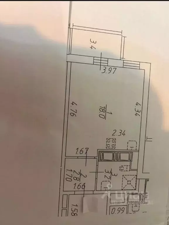 Студия Санкт-Петербург аллея Арцеуловская, 21 (24.0 м) - Фото 2