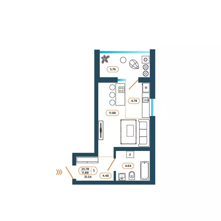 Квартира-студия: Батайск, Родная улица, 1 (31.9 м) - Фото 1