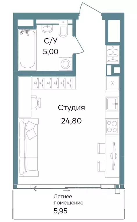 Студия Крым, Саки ул. Морская (35.75 м) - Фото 0