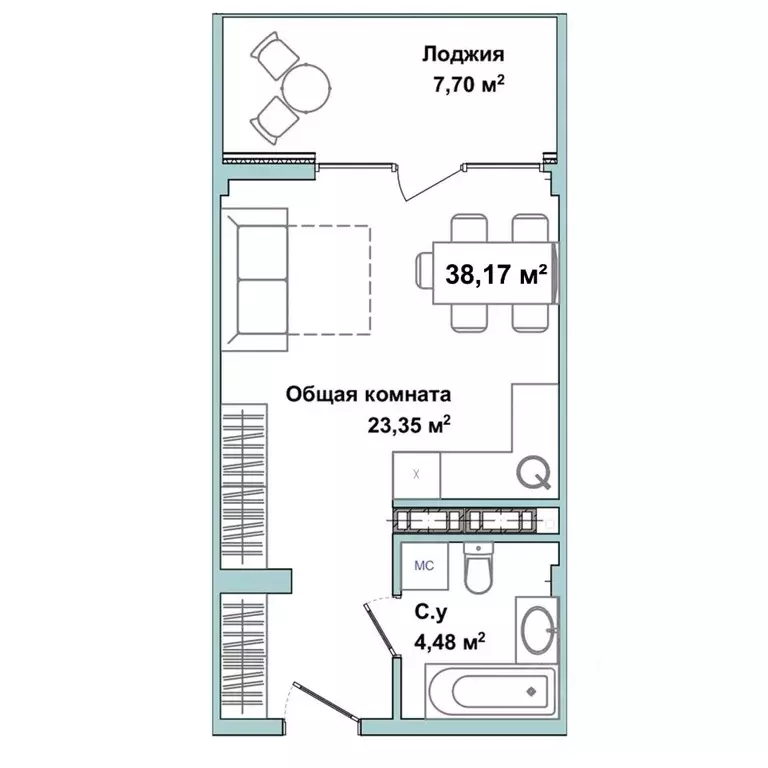 Студия Севастополь ул. Летчиков, 10к3 (36.85 м) - Фото 2