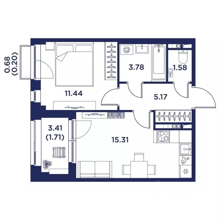 Квартира, 1 комната, 39.19 м - Фото 1