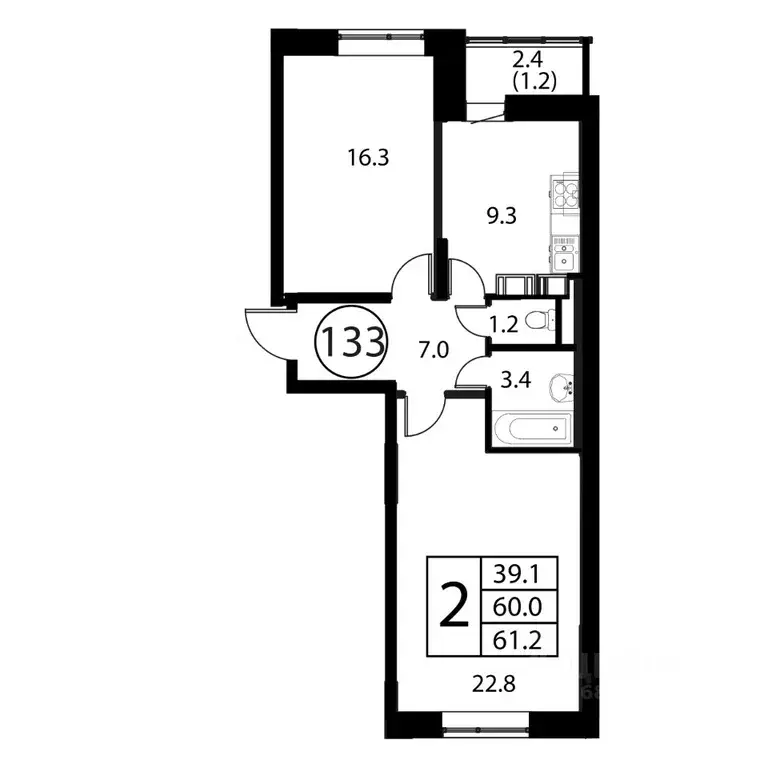 2-к кв. Московская область, Домодедово Авиационный мкр, ул. ... - Фото 1