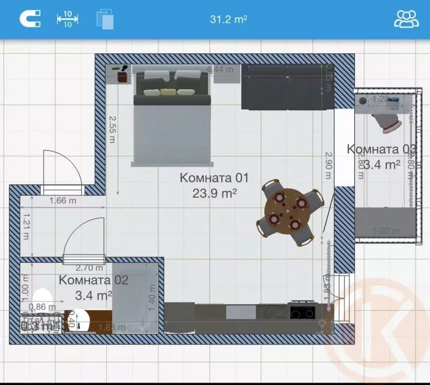 Студия Крым, Евпатория ул. 9 Мая, 55В (31.0 м) - Фото 2
