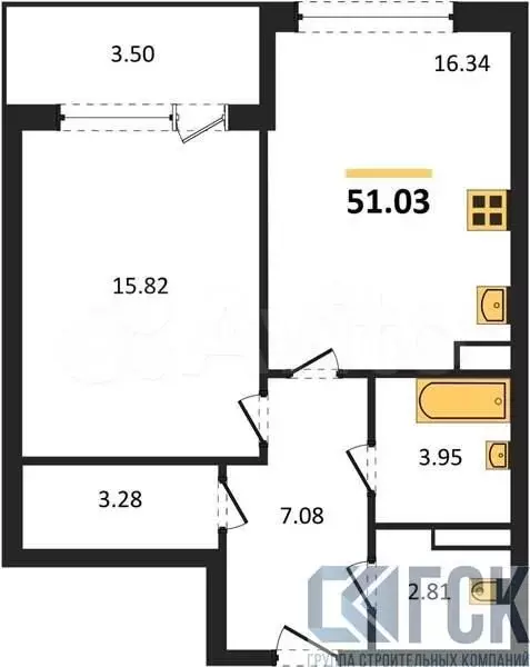 1-к. квартира, 51 м, 4/23 эт. - Фото 0