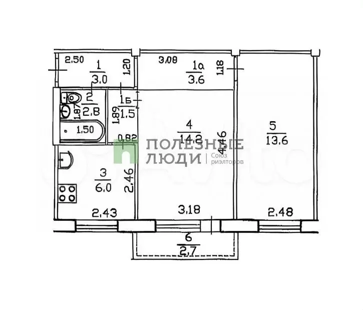 2-к. квартира, 44,7 м, 3/5 эт. - Фото 0