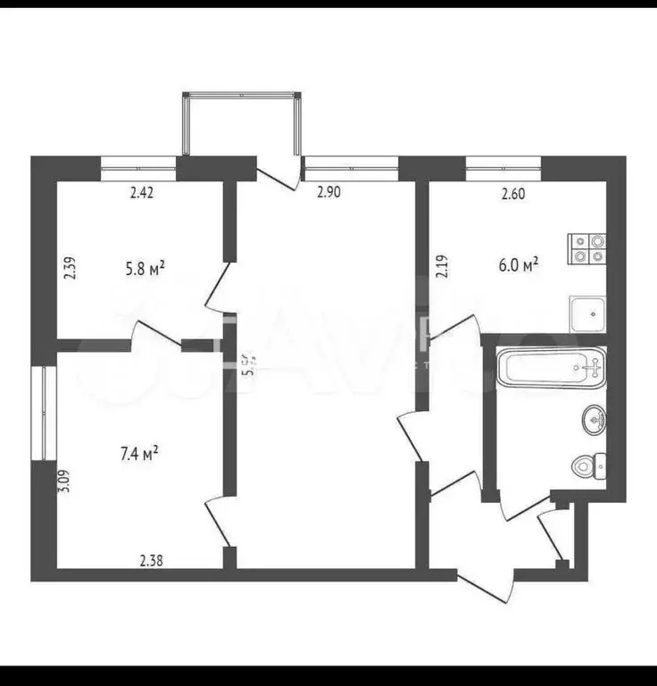 3-к. квартира, 42 м, 5/5 эт. - Фото 0